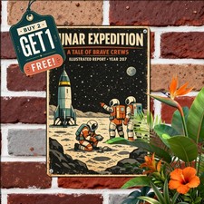 Retro Sci-Fi Moon Exploration Poster Vintage Astronaut Space Metal Tin Sign picture