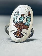 SINGER FAMILY VINTAGE NAVAJO TURQUOISE CORAL INLAY STERLING SILVER RING picture