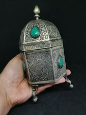 Wonderful Near Eastern Silver Plated Old Box Amazing Art And Turquoise Stone picture