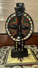Rare Mid Century Carved African Wood beads Colored Statue Bust 10” picture