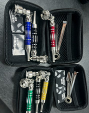 ✨( 6Pack ) 4.3" Long Metal Lay Flat Tobacco Smoking Hand Pipes with Caps Lids picture