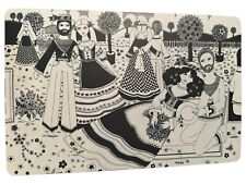 Vintage Sally Gregory Hesper 1970s Mod Placemat Black & White Flower Power picture