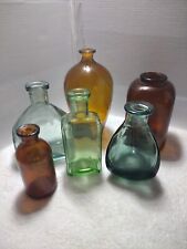 Lot of 6 Vintage Colored Bottles Dark Brown & Amber ,Green picture