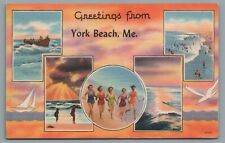 Greetings from York Beach ME Maine Vintage Linen Postcard Posted 1957 picture