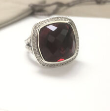 David Yurman Sterling Silver 17mm Garnet  ALBION Ring With DIAMONDS Size 8 picture