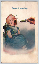 Funny Comic Cartoon Baby In High Chair Cries Before Feeding Postcard c1906 picture