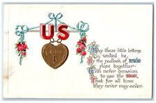 c1910's Valentine Heart Padlock US Of Love Flowers Lunenburg NS Canada Postcard picture