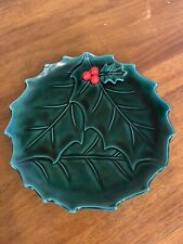 Vintage Lefton Green Holly w/ Red Berries Christmas Serving Dish 9.5