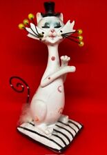Vintage Whimsical Fanciful Dressup White Cat Kitten Sitting on Pillow Figurine picture