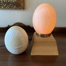 Artist Signed Ruth McCool Hand-Carved Etched Ostrich Eggs W/ Lighted Stand picture