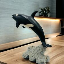 Orca Killer Whale Painted Wood Sculpture Beach Coastal Shore Decor Vintage picture