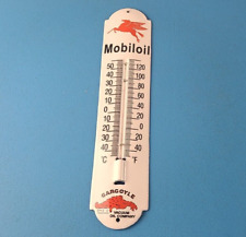Vintage Mobil Gas Sign - Service Station Pump Ad Sign on Porcelain Thermometer picture