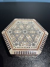 Vintage Egyptian Handmad Wood Jewelry Trinket Box Mosaic Inlaid Mother of Pearl picture
