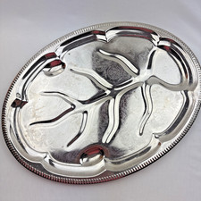 Vintage Silver Tone Metal Oval Tree of Life 18" Meat Platter Tray Ships FREE picture