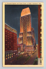Postcard Fountain Square Carew Tower Night View Cincinnati Ohio OH Building 205 picture