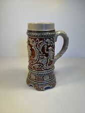 VINTAGE German Stein Crème And Brown MUSIC BOX Mug Heavily Embossed Germany picture
