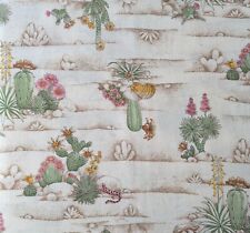 Vintage Concord Linen Fabric Desert Cactus Floral Lizards 2 yds. picture