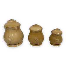 Arte Italica Canister Set Lot of 3 Hand Made Ceramic Kitchen Brown Glaze Italy picture