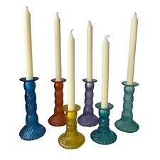 Vintage May Department St. Rainbow colorful glass candle stick holders set of 6 picture
