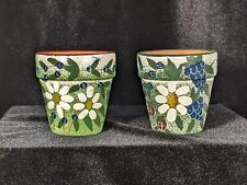 Vintage Terracotta Planters Handpainted Colorful Floral Daisy Design picture