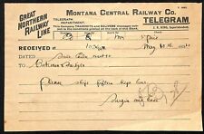 Montana Central Railway 1894 Telegram Bateman Switzer 