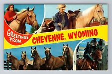 Cheyenne WY-Wyoming, General Greetings, Vignette of Horses, Vintage Postcard picture