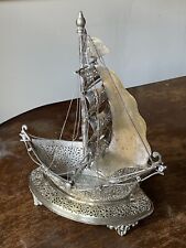Vintage Filligree Silver Plate Metal Ship Lamp picture