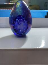 Blue Iridescent Egg Paperweight Signed By Roger Vines 1995 Vintage Flower Tree picture