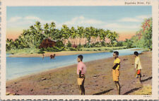 Sigatoka River Fiji Young Boys UNUSED Vintage Linen Postcard D99 picture