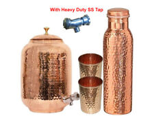 Pure Copper Water Dispenser (Matka) Hammered Container Pot With Bottle & 2 Glass picture
