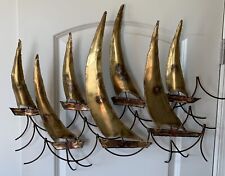 Vintage MCM Jere Style Wall Art Sail Boats Regatta Brass Mixed Metal Brutalist picture