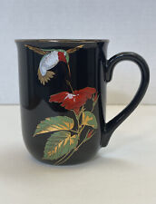 Otagiri Hummingbird Hibiscus Coffee Mug Cup Black With Gold Rim Japan EUC picture