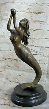 Mermaid Praying Handcrafted Bronze Sculpture Marble Base Figurine Figure Hotcast picture