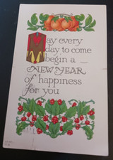 1914 postcard May every day to come bring NEW YEAR of happiness embossed posted picture
