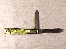 Vintage Winchester Trademark Green Celluloid 2 Blade Pocket Knife Crest Shield picture