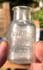 SCARCE CLEAR OVAL STRYCHNIA POISON BOTTLE 2 1/2" TALL 1880'S ERA DUG L@@K picture