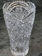 VTG. Cut Crystal Vase-Heavy 8”.Diamond & Floral Pattern. Scalloped Sawtooth Rim picture