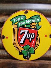 VINTAGE 7UP SODA PORCELAIN SIGN GROCERY BEVERAGE SOFT DRINK LUCKY IRISH CLOVER picture