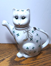 VINTAGE LUCKY CAT TEAPOT GREEN DESIGN 6.5'' H picture