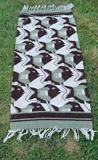 Vtg OP ART Mexican Flying Geese Bird Fish Hand Woven Rug 67 X 30 picture
