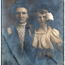 c1910s Lovely Classy Mother & Daughter RPPC Doll-Like Eyes Girl Real Photo A185 picture