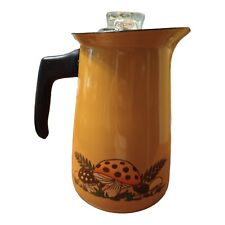 Vintage 1970s Sears Merry Mushroom Gold Enamelware Coffee Pot Percolator Pitcher picture