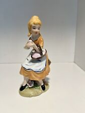 Vintage Girl In Orange Dress Holding Flowers And Basket 6” Hand Painted picture