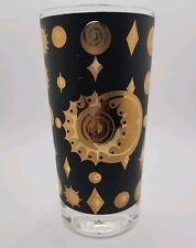 Vintage FRED PRESS Atomic Celestial Black & Gold MCM Highball Glass, Qty 1 picture