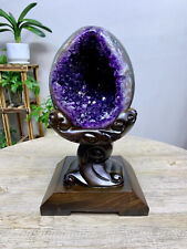13.64LB Top Natural Amethyst geode quartz crystal Dinosaur egg healing + stand picture