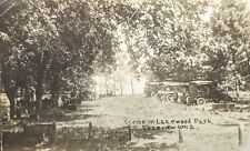 Postcard Real Photo Scene in Lakewood Park Lakeview Iowa Old Cars 1913 picture