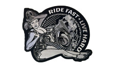 RIDE FAST LIVE HARD VTWIN GIRL LARGE BIKER PATCH IRON ON 10 INCH picture