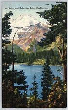 Washington Mount Rainier & Reflection Lake Scenic Landscape Linen Postcard picture