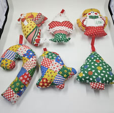 Lot of 6 Vintage Calico Dots Patchwork Homemade Christmas Ornaments 1970s Fabric picture