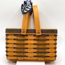 Longaberger 1998 Sweetheart Picture Perfect Signed Handled Basket Blue Stripe picture